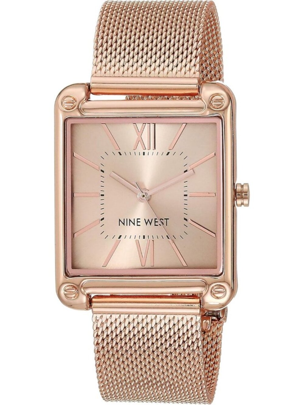Nine West Women's Rose Gold Analog Quartz Solid Mesh Rectangular Bracelet Watch
